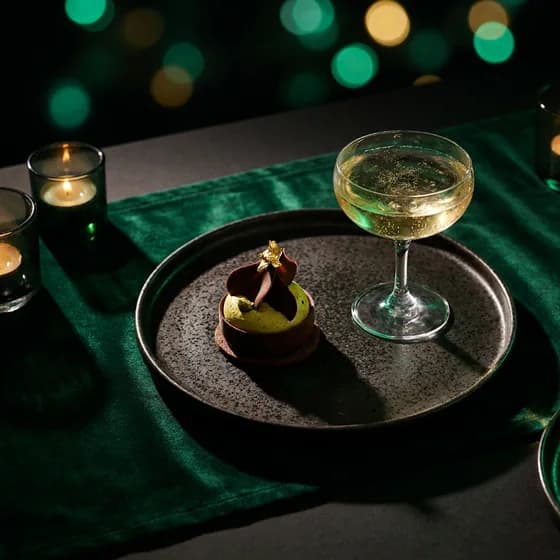 Special-event tasting plate with dessert and champagne